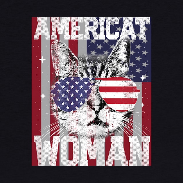 Americat Woman American Flag 4th Of July Cat Meowica by Jannysingle